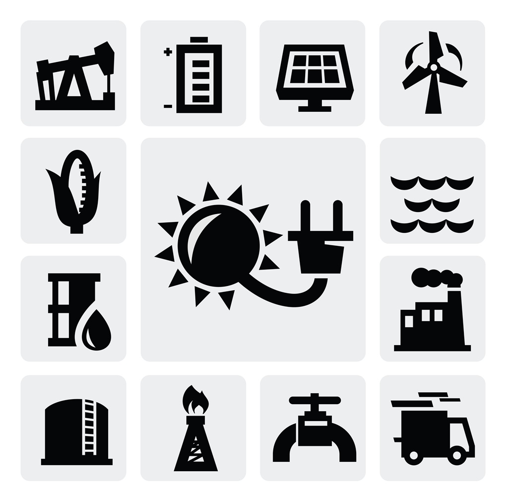 vector black energy industry icon set on gray